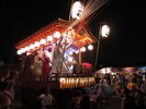 金山神社の例大祭の宵宮のクライマックス。山車の天狐が蜘蛛の糸を出し、フィナーレを飾ります。宵宮は神社境内での居囃子で、翌日の本祭は廻田町内を巡行します。