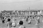 昭和35（1960）年に町営プールとしてオープンした清化園プールは、毎年夏になると多くの子ども達が押し寄せる超人気スポットでした。<br />
オープン当初は25mプールのみでしたが、昭和37（1962）年には50mプールが新設されます。写真はその年に撮影された1枚で、新設された50mプールが奥に写し撮られています。手前の25mプールは多くの子ども達が泳いでいますが、浮き輪を持ち込んで泳ぐ姿には、当時のプールの様子がうかがわれるところです。<br />
同年8月号の国立町報に掲載された写真で、「ハシヤギまわるカツバたち」とタイトルが付されています。